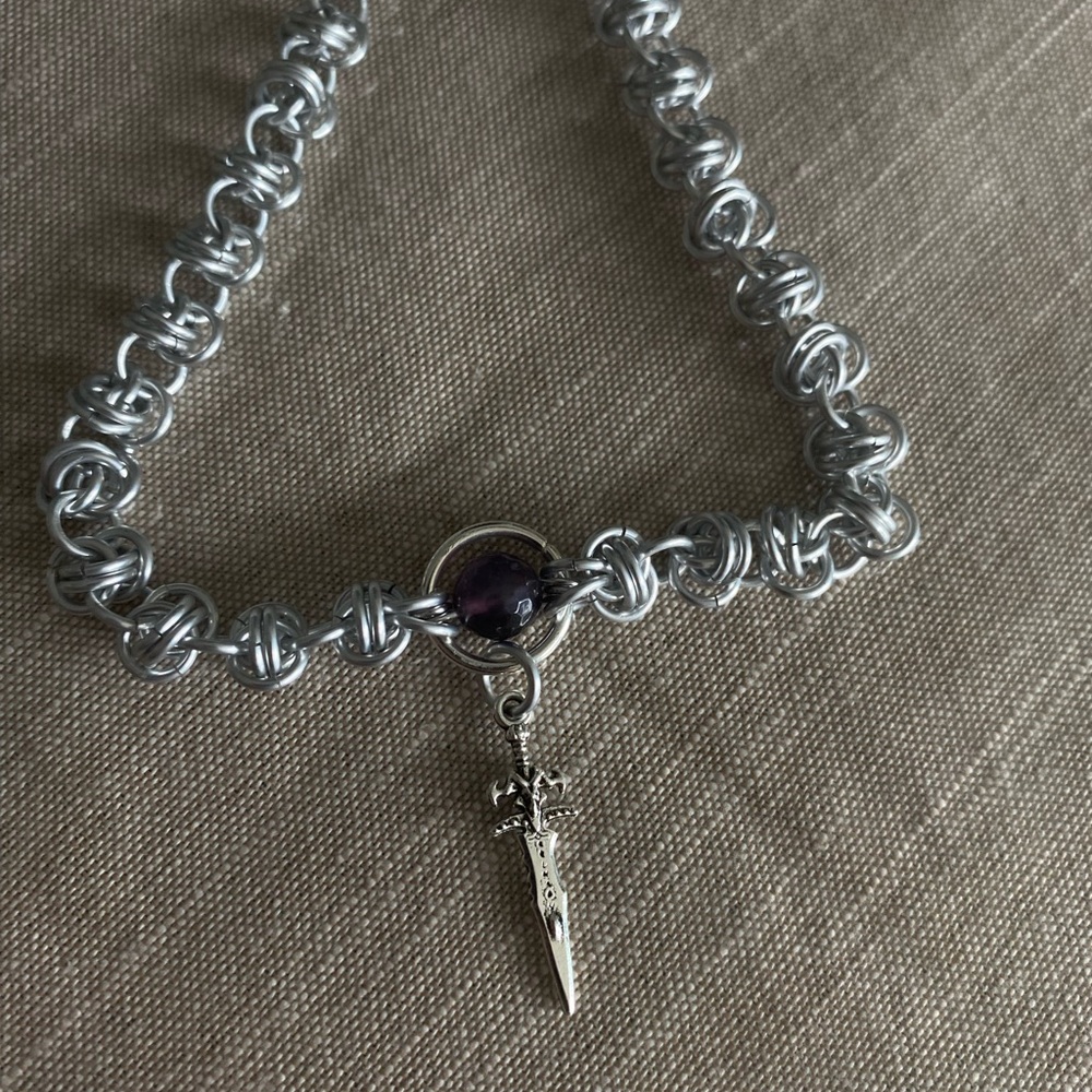 Handmade Amethyst Gothic Grunge Vampire Y2K Barrel Weave Chainmail Neclace - Picture 3 of 4
